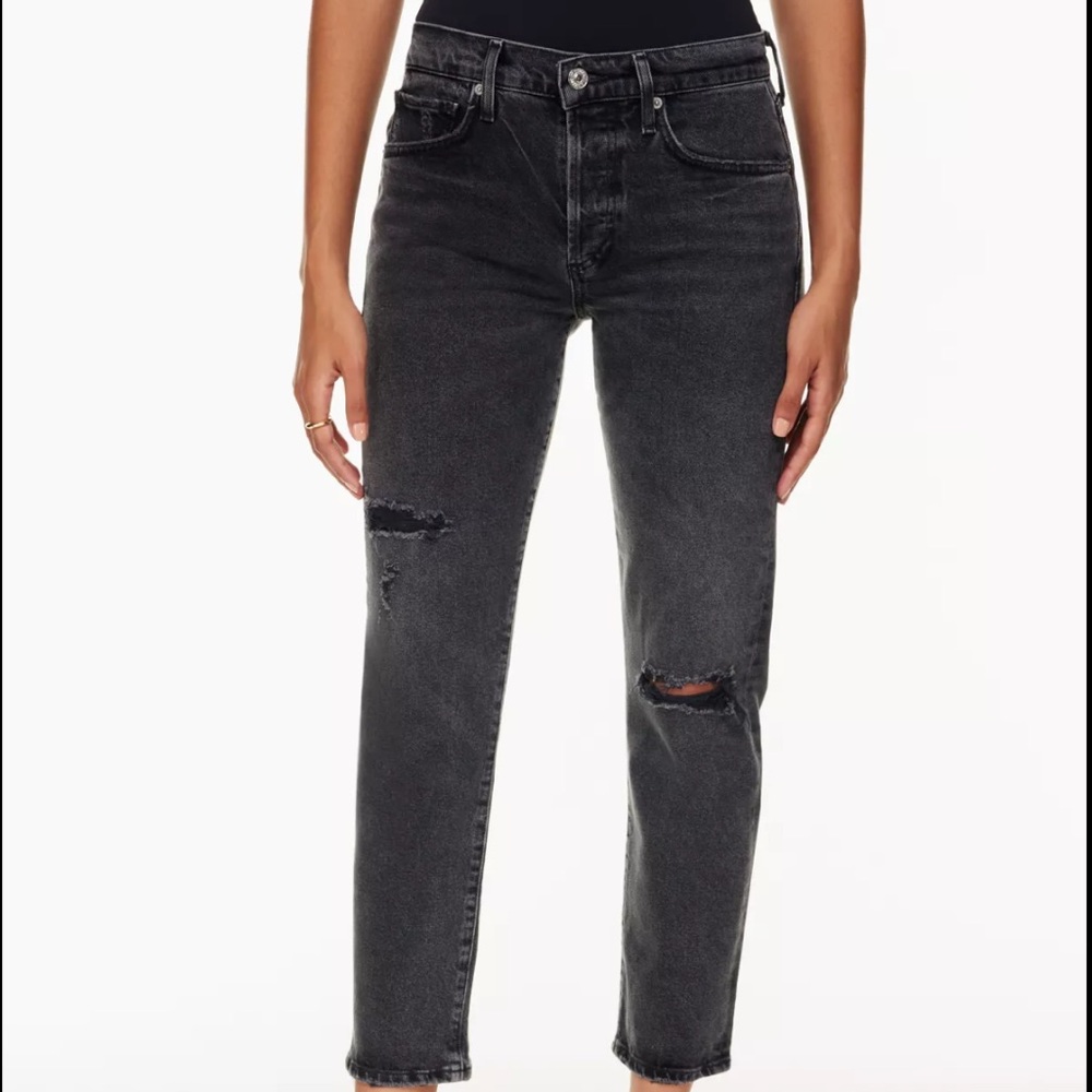 Citizens of Humanity Emerson Slim Boyfriend Distressed Black Denim Jean Size 27